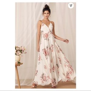 Floral Print Wrap Maxi Dress - Cream - Size Small